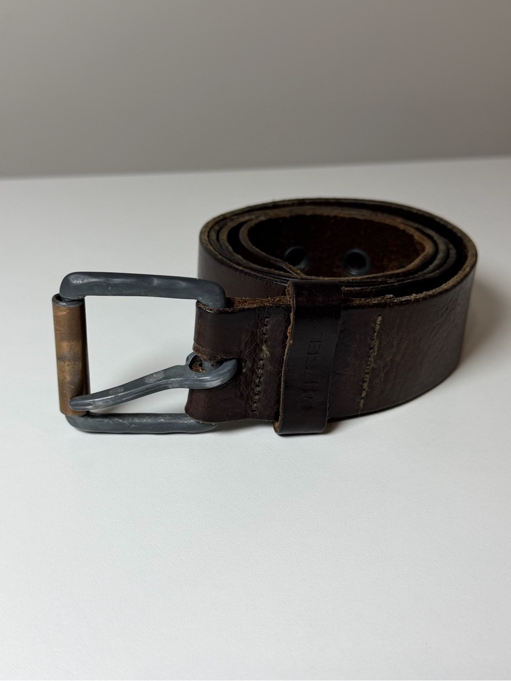 Classic DIESEL 38W 100% Leather Made in Italy Brown Y2K Belt with Metal Buckle